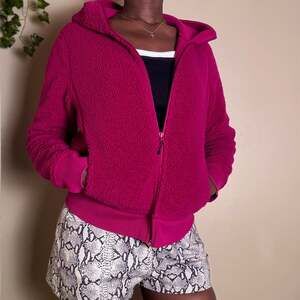Pink Fluffy Fleece Jacket With Hoodie